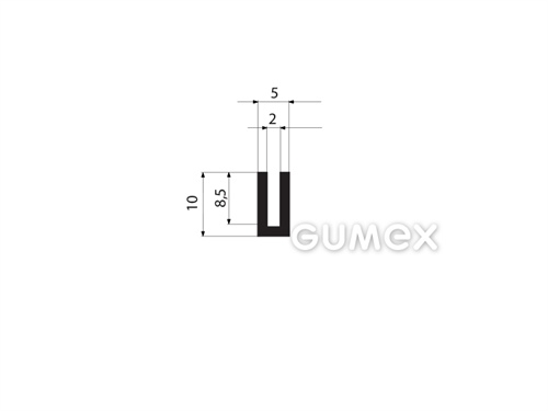 Pryžový profil tvaru "U", 10x5/2mm, 70°ShA, EPDM, -40°C/+100°C, černý